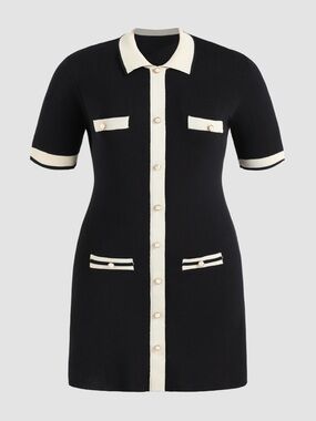 Cider Black and Cream Knit Button-Down Mini Dress